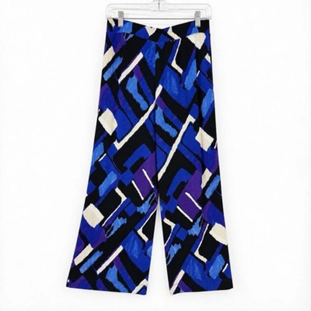 Chicos Travelers Wide Leg Pants Size Medium 8 Colorful Abstract Pull on Comfort